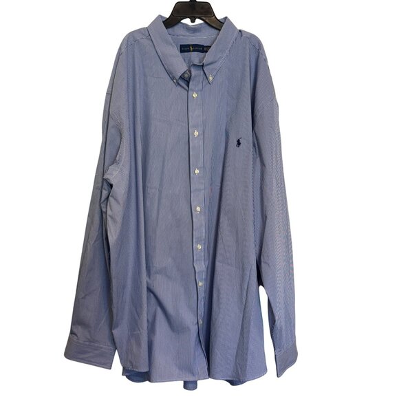 Ralph Lauren Button-Down Men’s 4XB Blue & White Striped Cotton Long Sleeve Shirt - Picture 1 of 6